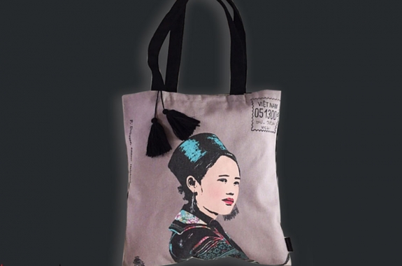 Tote linen bag printed with Vietnamese women-Miss Mong